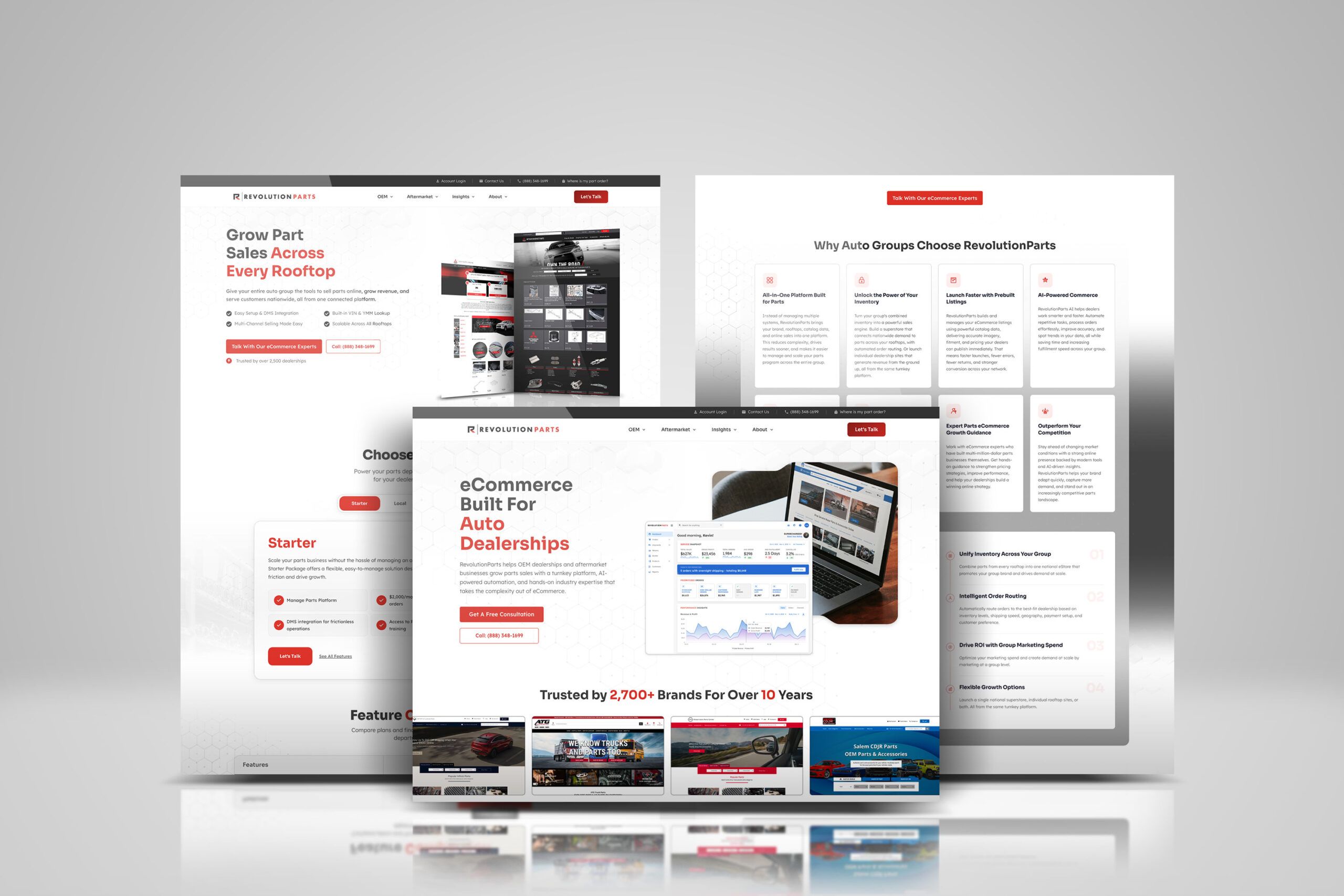 RevolutionParts e-commerce website pages on a laptop