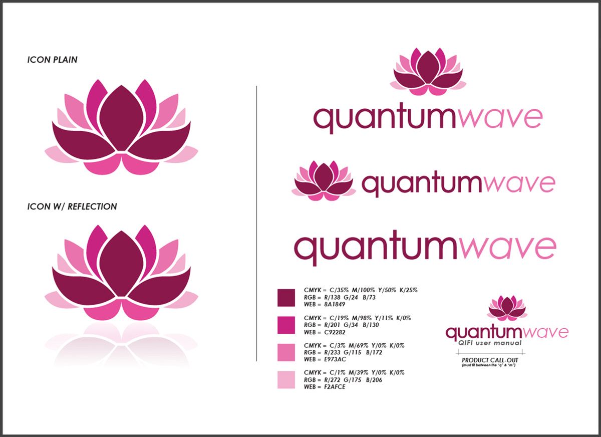 Quantum Wave lotus logo and identity system