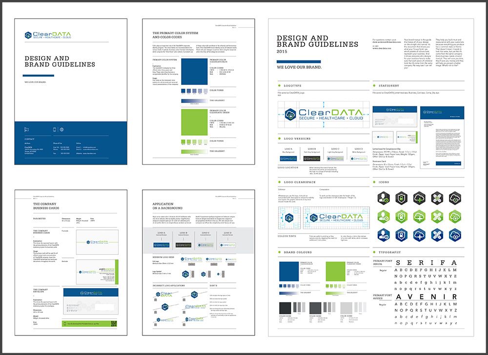 ClearDATA design and brand guidelines spreads