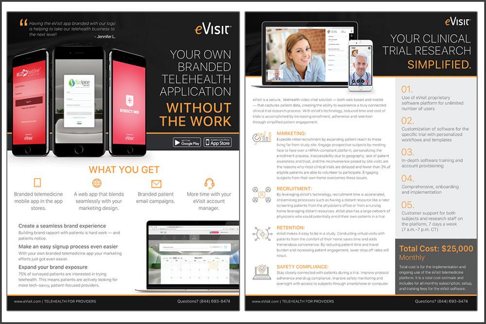 eVisit branded telehealth app landing pages