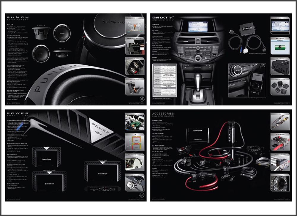 Rockford Fosgate in-vehicle product catalog spreads