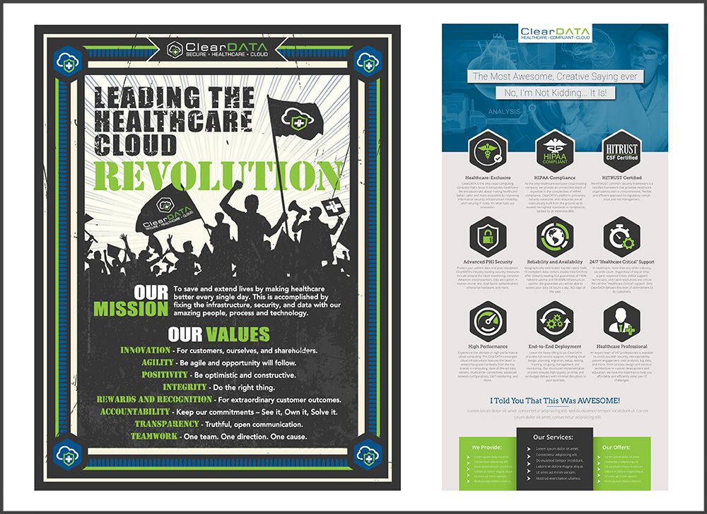 Leading the Healthcare Cloud Revolution poster and trifold for ClearDATA
