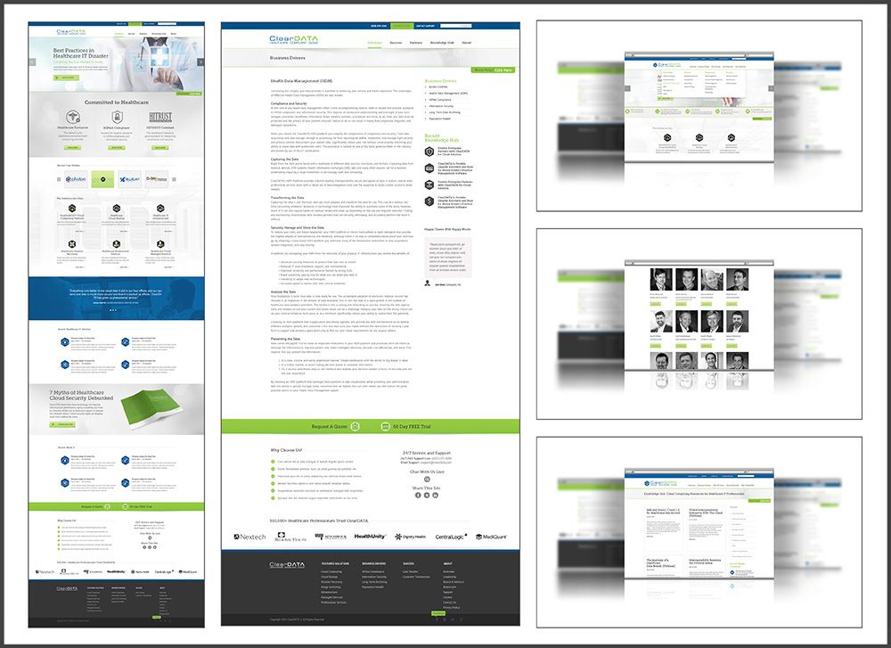 ClearDATA website wireframes and page layouts